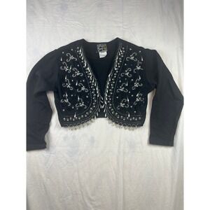 Joujou Black Beaded Embellished Cropped Bolero Jacket Women's Size M